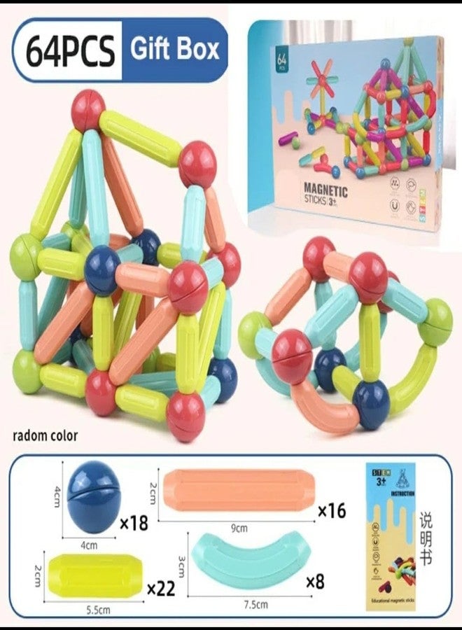 Arthasya Plastic Magnetic Balls and Rods Set Building Blocks Magnet Toys for Kids, Stem Educational Construction Toys, (64 PCS) - Image 3